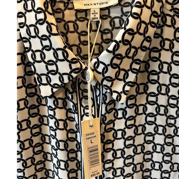Max Studio Black/White Print Blouse - Size L - NWT - Picture 5 of 7